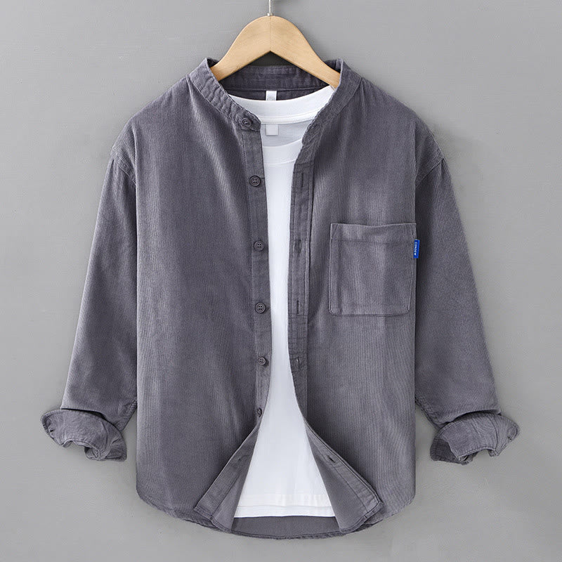 Tactile Corduroy Stand Collar Long Sleeve Regular Fit Jacket