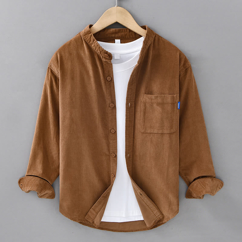 Tactile Corduroy Stand Collar Long Sleeve Regular Fit Jacket
