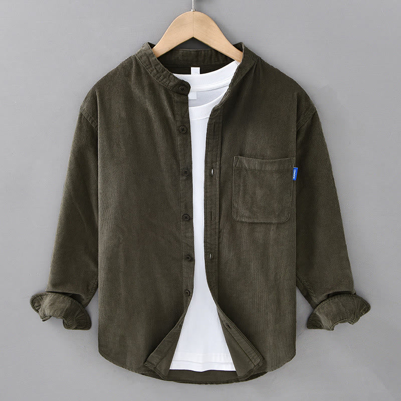 Tactile Corduroy Stand Collar Long Sleeve Regular Fit Jacket