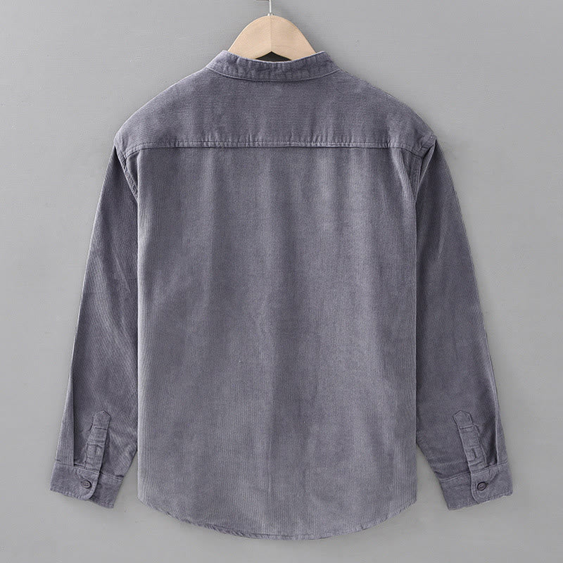 Tactile Corduroy Stand Collar Long Sleeve Regular Fit Jacket
