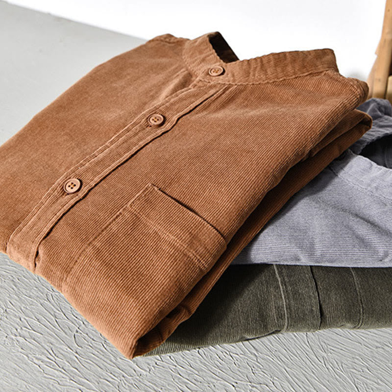 Tactile Corduroy Stand Collar Long Sleeve Regular Fit Jacket