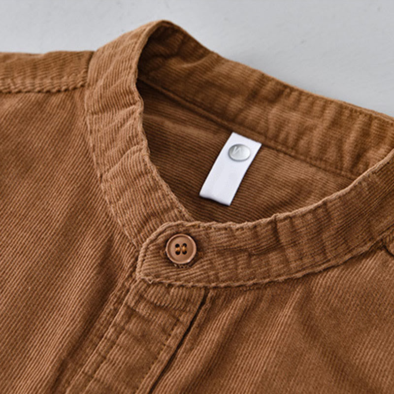 Tactile Corduroy Stand Collar Long Sleeve Regular Fit Jacket