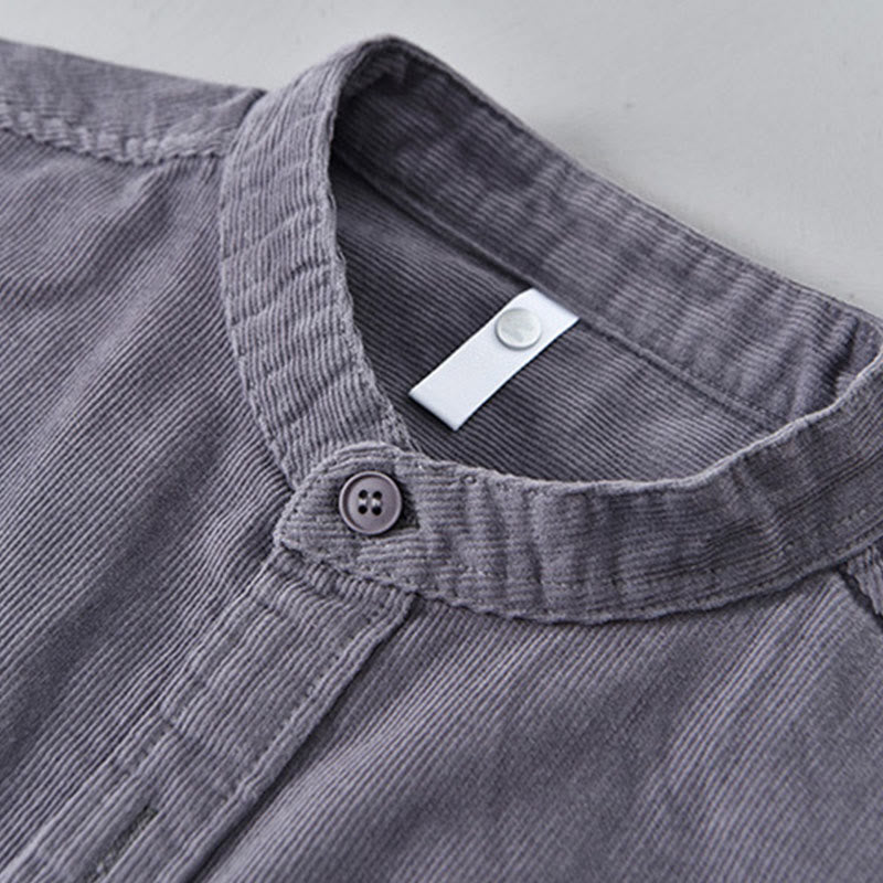 Tactile Corduroy Stand Collar Long Sleeve Regular Fit Jacket
