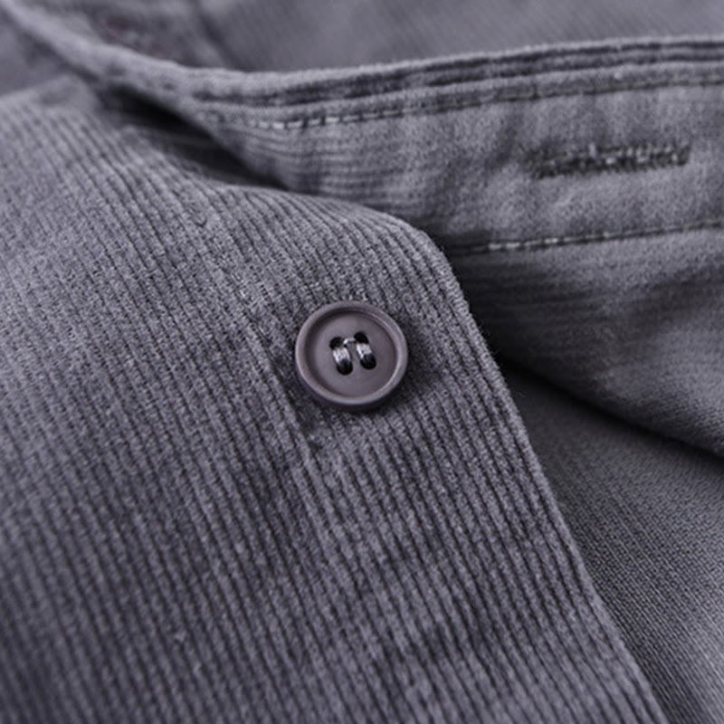 Tactile Corduroy Stand Collar Long Sleeve Regular Fit Jacket