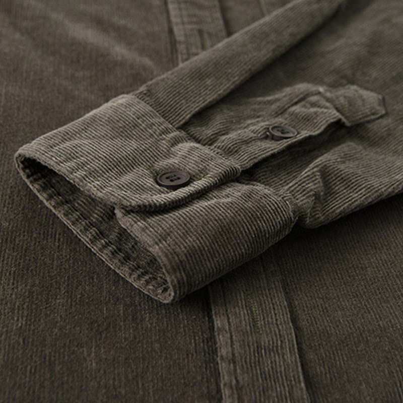 Tactile Corduroy Stand Collar Long Sleeve Regular Fit Jacket