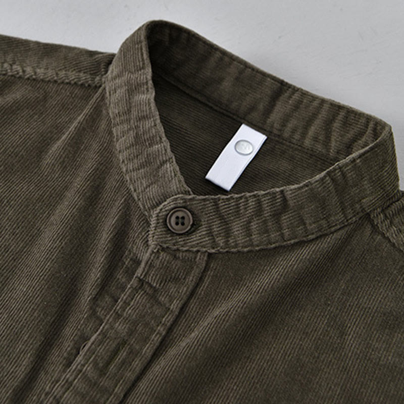 Tactile Corduroy Stand Collar Long Sleeve Regular Fit Jacket