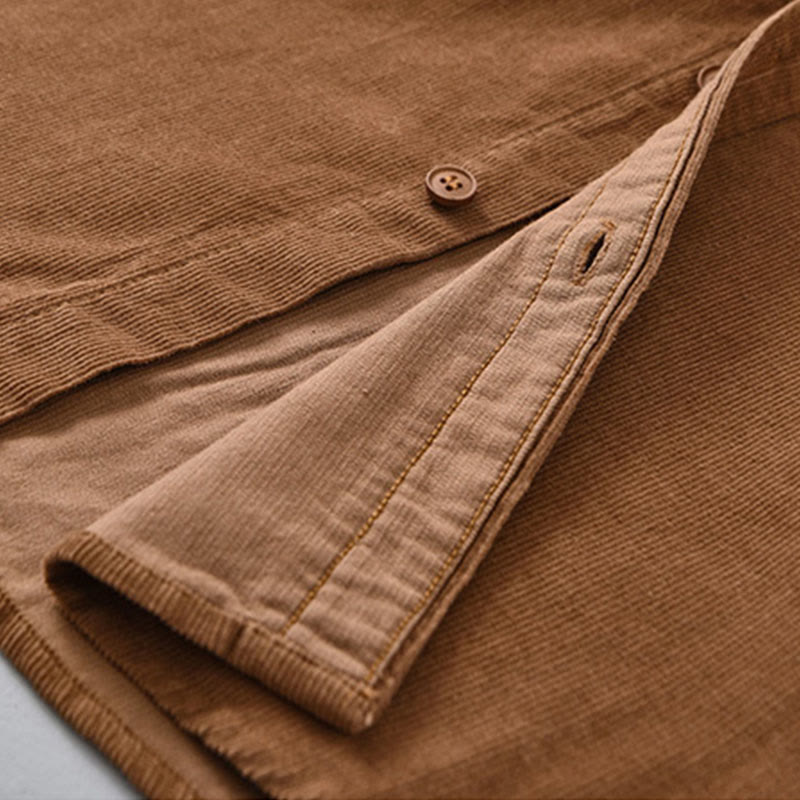 Tactile Corduroy Stand Collar Long Sleeve Regular Fit Jacket