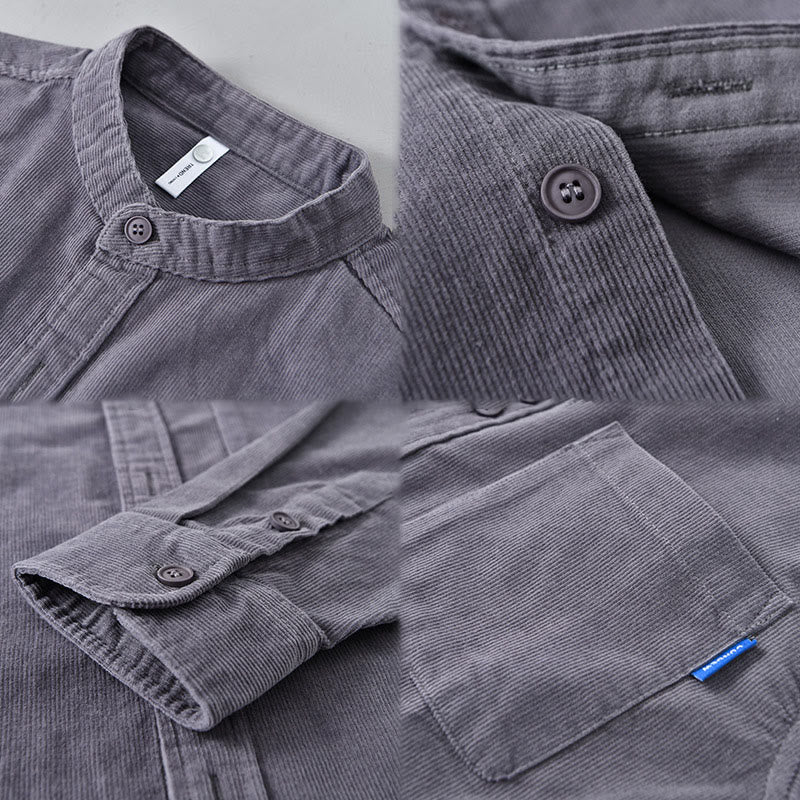 Tactile Corduroy Stand Collar Long Sleeve Regular Fit Jacket