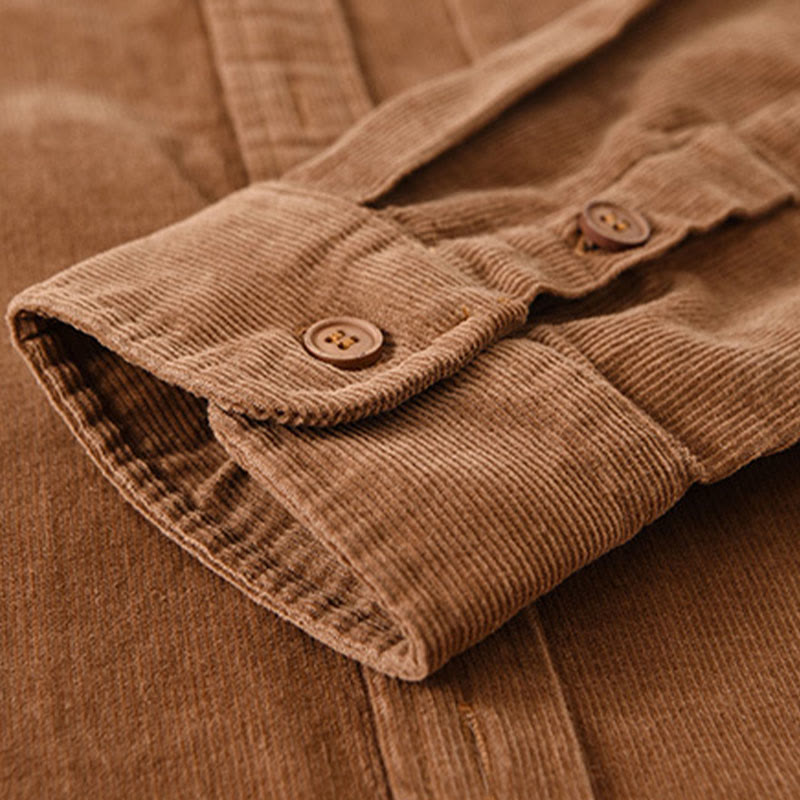 Tactile Corduroy Stand Collar Long Sleeve Regular Fit Jacket