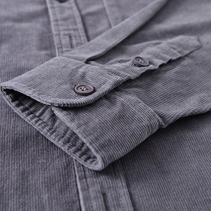 Tactile Corduroy Stand Collar Long Sleeve Regular Fit Jacket