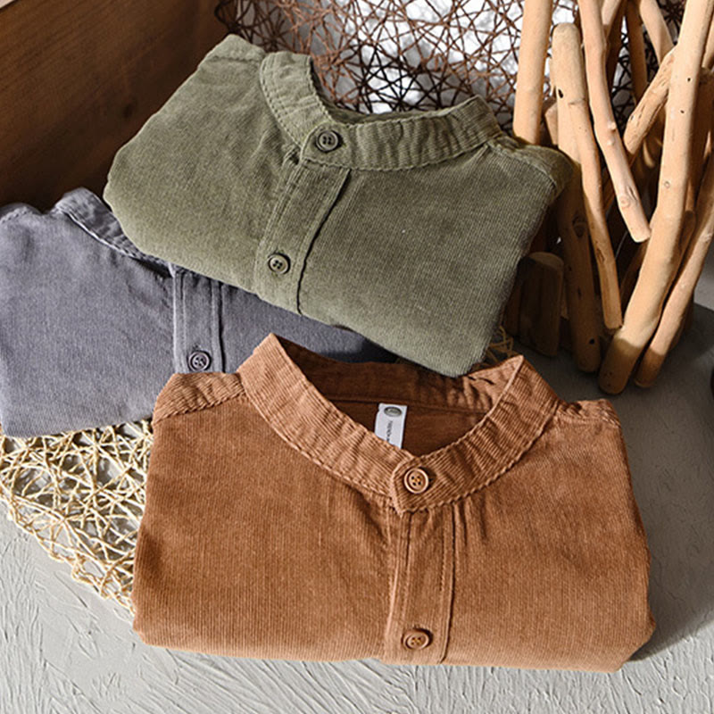 Tactile Corduroy Stand Collar Long Sleeve Regular Fit Jacket