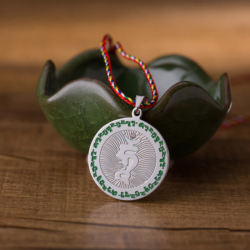 Bodhisattva Tara Titanium Steel Faith Colored Rope Necklace Pendant