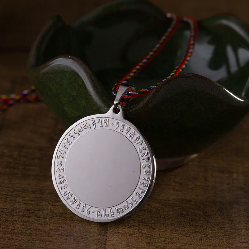 Blue Medicine Buddha Heart Mantra Titanium Steel Faith Colored Rope Necklace Pendant