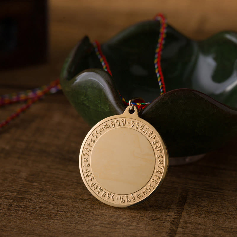 Blue Medicine Buddha Heart Mantra Titanium Steel Faith Colored Rope Necklace Pendant