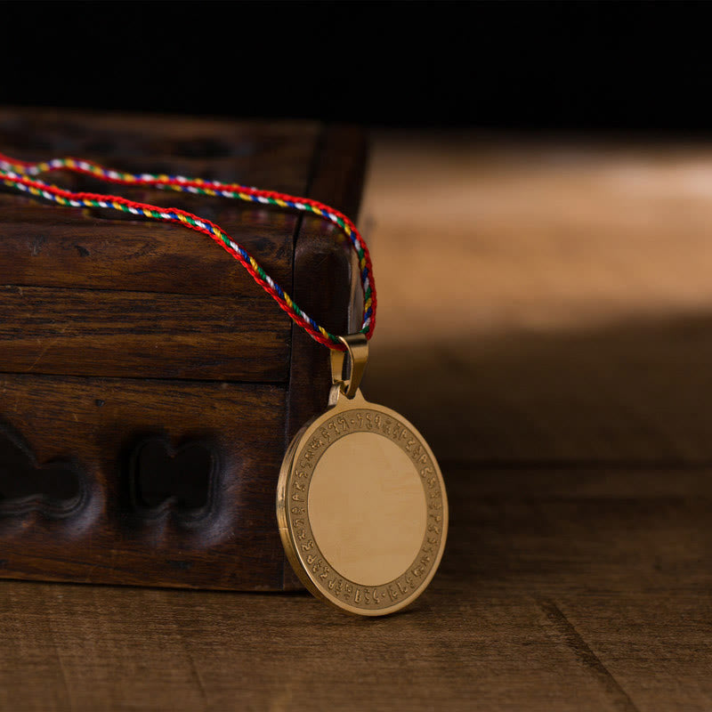 Blue Medicine Buddha Heart Mantra Titanium Steel Faith Colored Rope Necklace Pendant