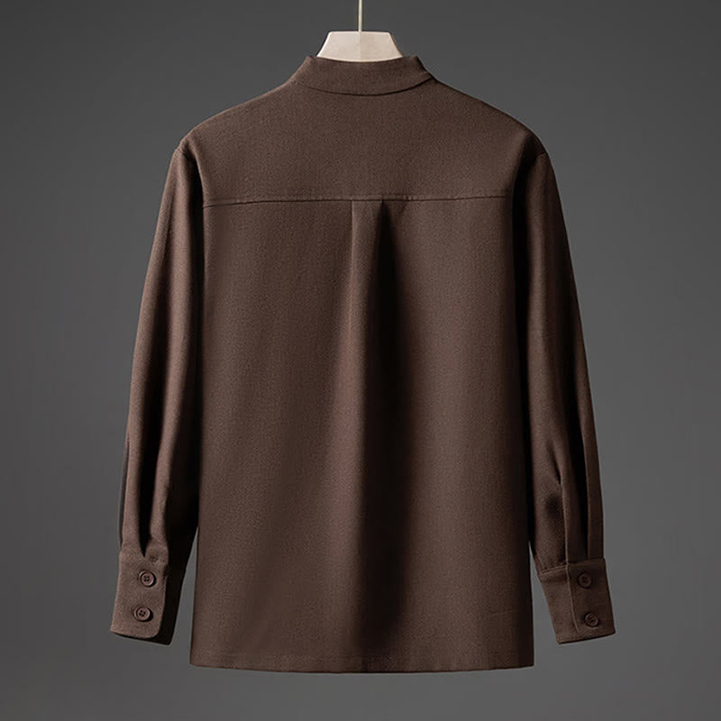 Solid Fall Long Sleeve Hidden Half Button Design Men's Shirts
