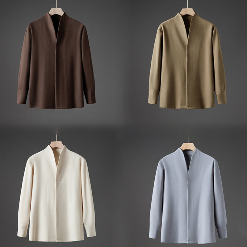 Solid Fall Long Sleeve Hidden Half Button Design Men's Shirts