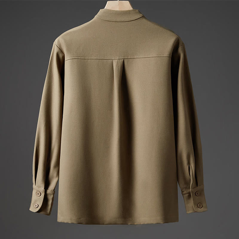 Solid Fall Long Sleeve Hidden Half Button Design Men's Shirts