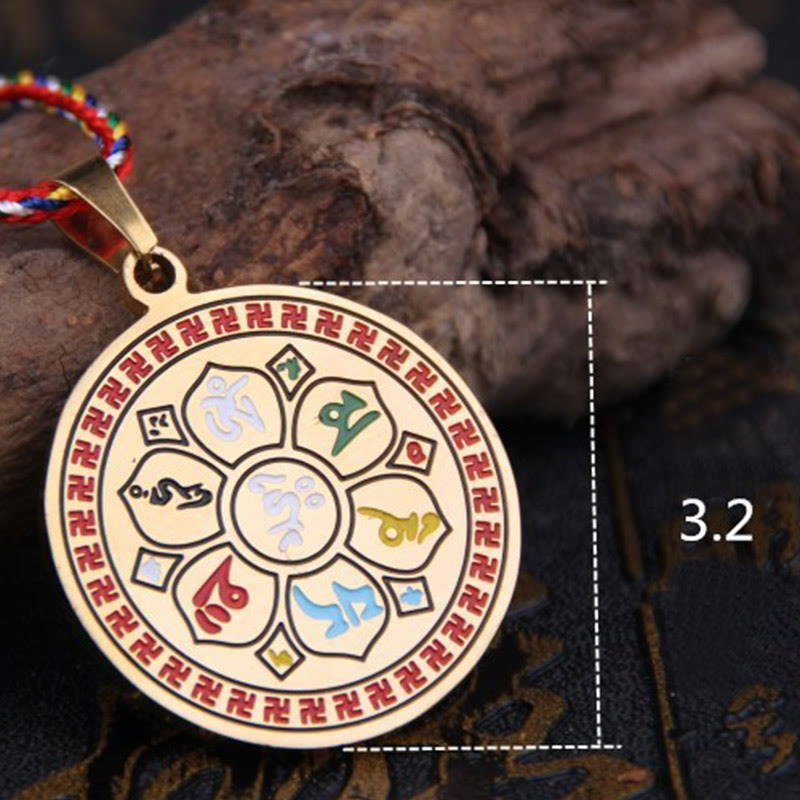 Colorful Om Mani Padme Hum Titanium Steel Protection Rope Necklace Pendant