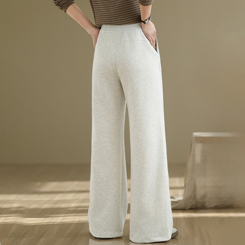 Casual Plain Cotton Women's Wide Leg Pants With Pockets