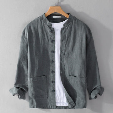 Ramie Cotton Stand Collar Mindful Meditation Men's Shirt