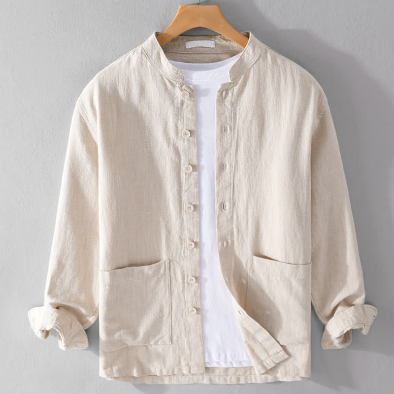 Ramie Cotton Stand Collar Mindful Meditation Men's Shirt