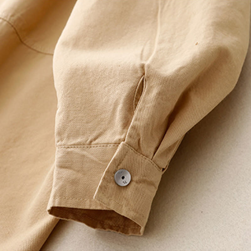Minimalist Cotton Stand Collar Long Sleeve Meditation Shirt