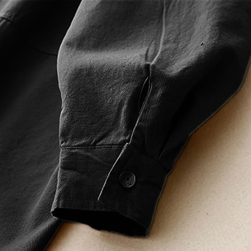 Minimalist Cotton Stand Collar Long Sleeve Meditation Shirt