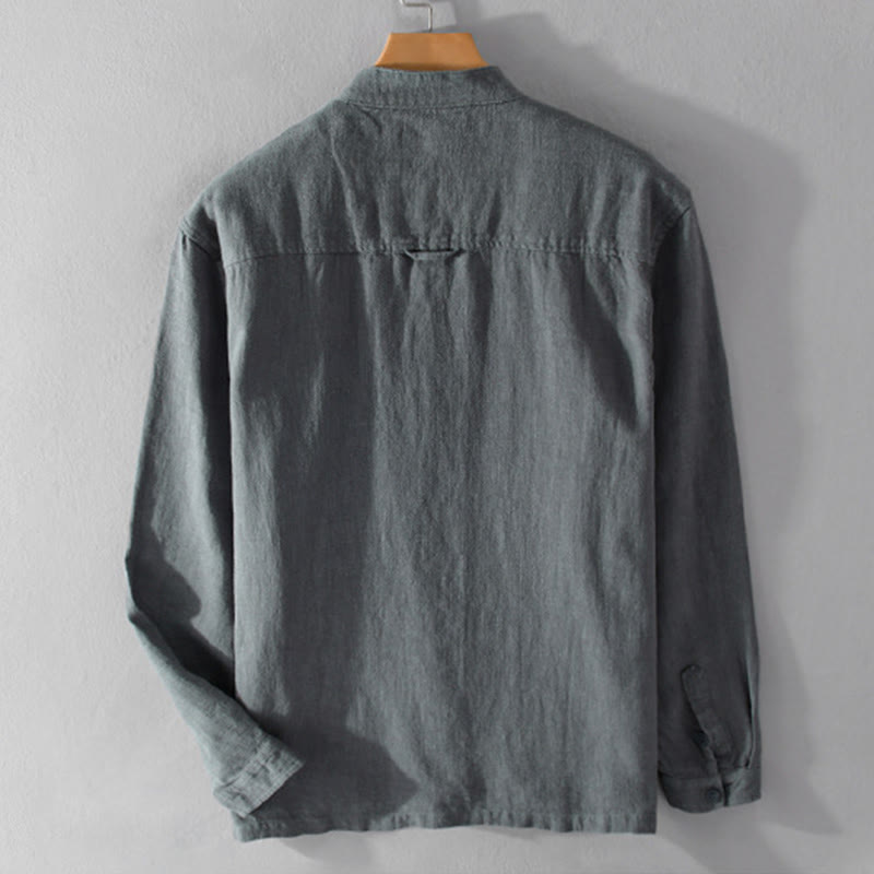 Ramie Cotton Stand Collar Mindful Meditation Men's Shirt