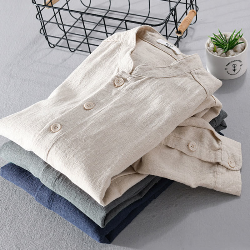 Ramie Cotton Stand Collar Mindful Meditation Men's Shirt
