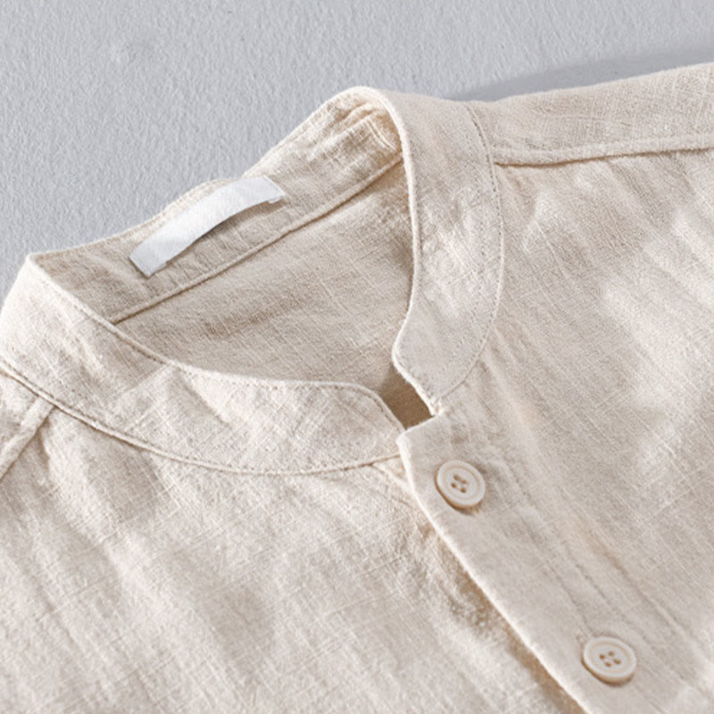 Ramie Cotton Stand Collar Mindful Meditation Men's Shirt