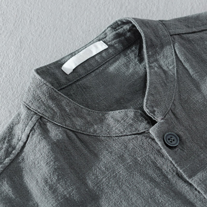 Ramie Cotton Stand Collar Mindful Meditation Men's Shirt