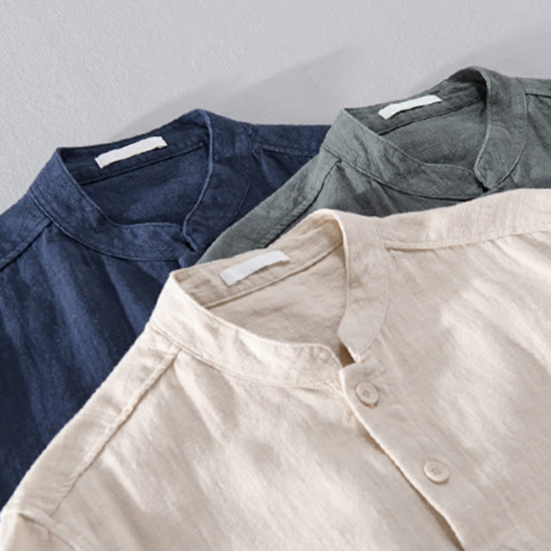 Ramie Cotton Stand Collar Mindful Meditation Men's Shirt