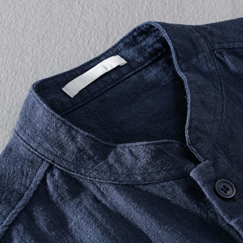 Ramie Cotton Stand Collar Mindful Meditation Men's Shirt