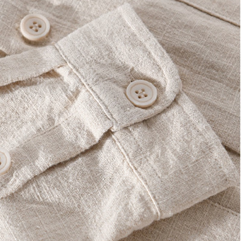 Ramie Cotton Stand Collar Mindful Meditation Men's Shirt