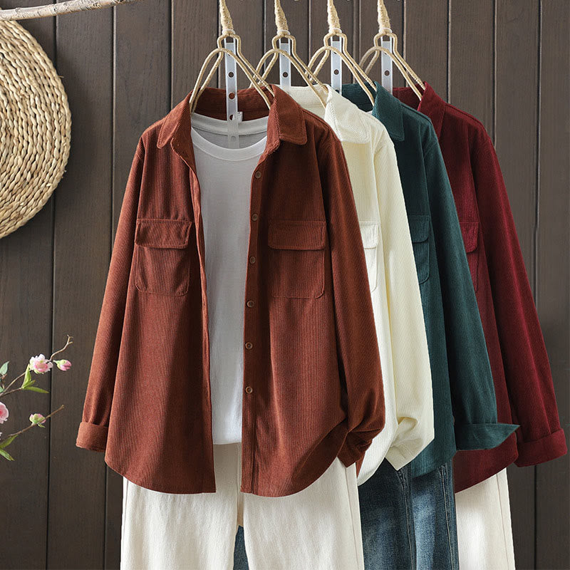 Tactile Cotton Corduroy Stand Collar Grounding Jacket