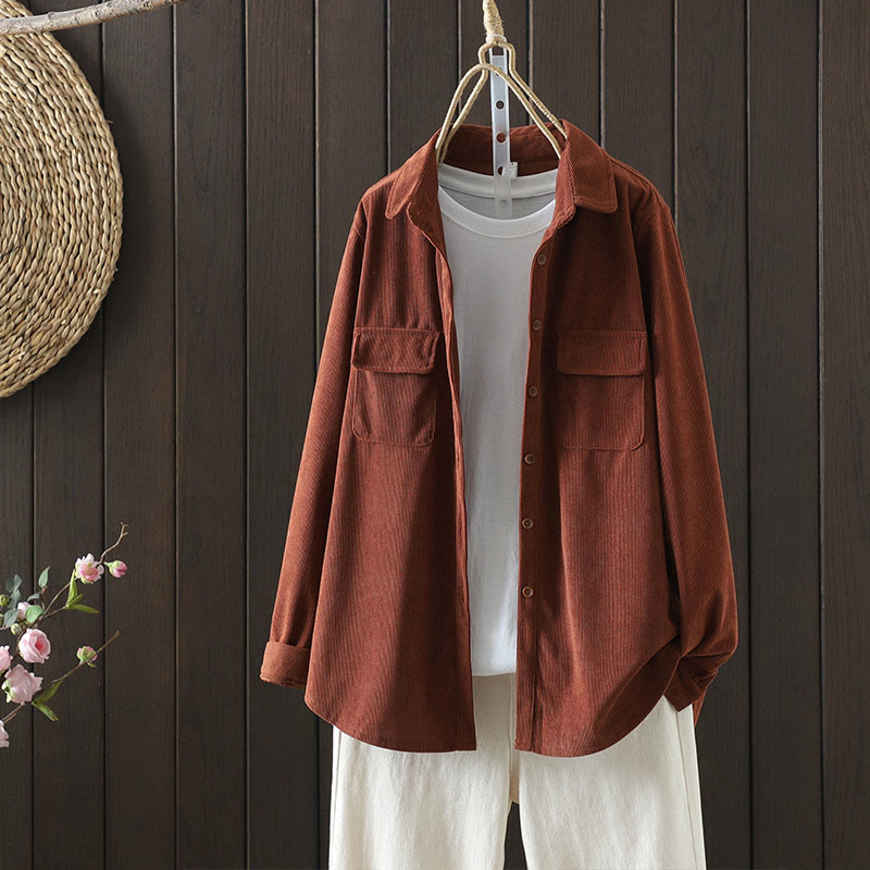 Tactile Cotton Corduroy Stand Collar Grounding Jacket