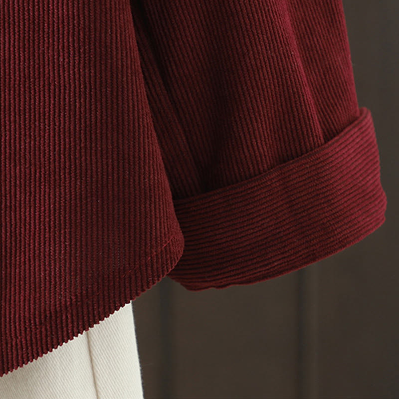Tactile Cotton Corduroy Stand Collar Grounding Jacket
