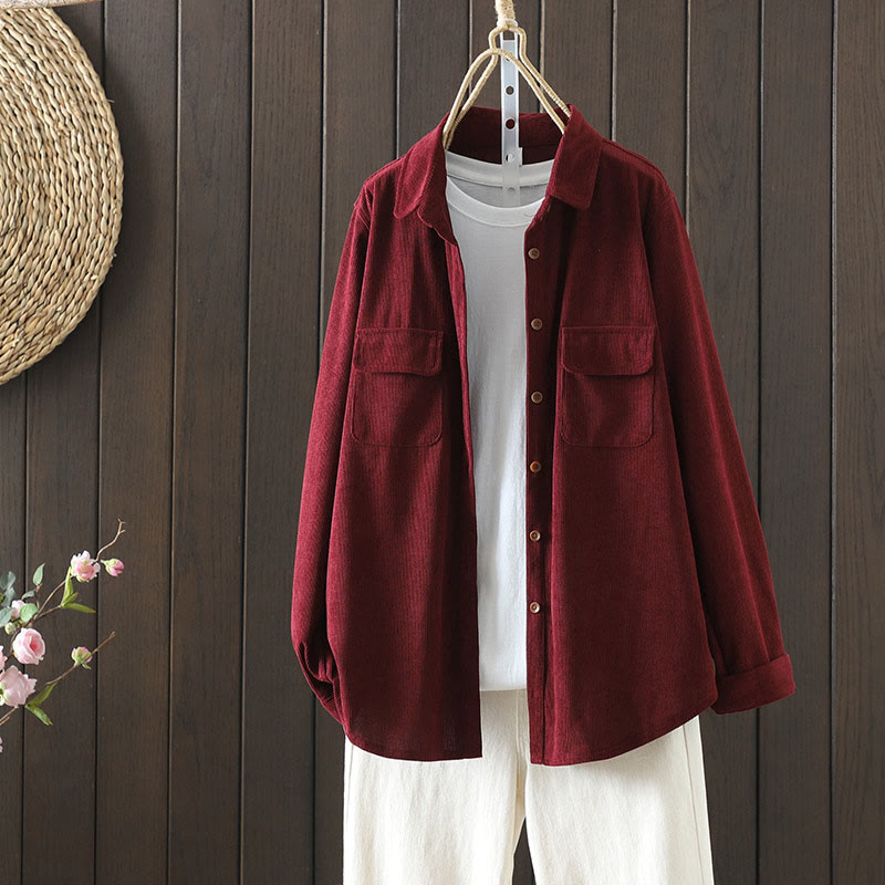 Tactile Cotton Corduroy Stand Collar Grounding Jacket