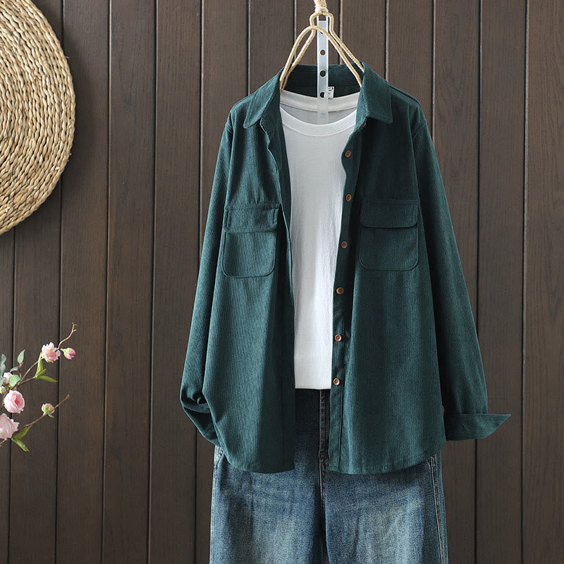 Tactile Cotton Corduroy Stand Collar Grounding Jacket
