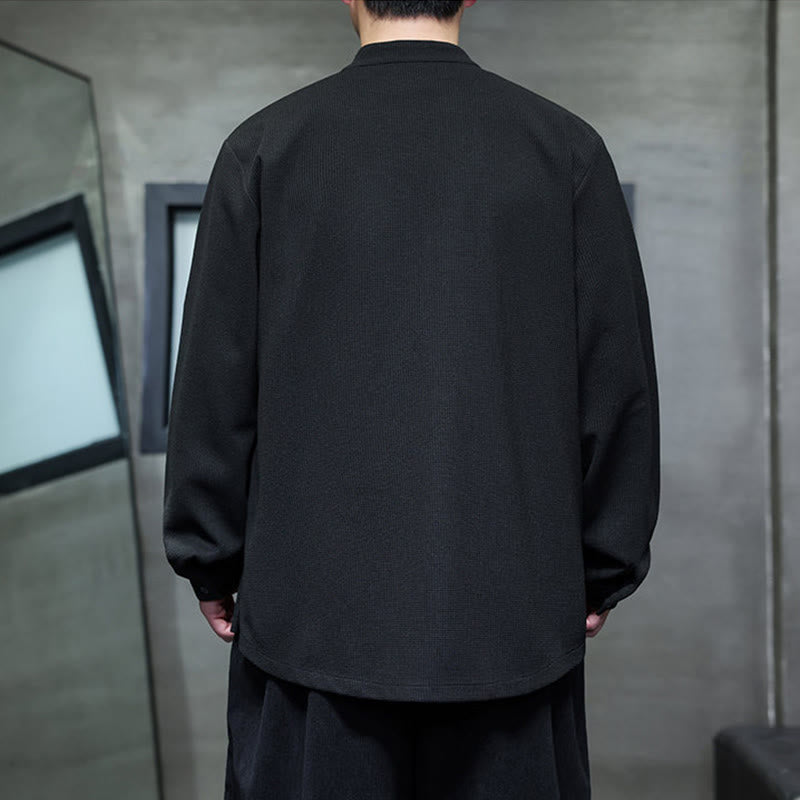 Breathable Frog-Button Embroidered Stand Collar Meditation Shirt
