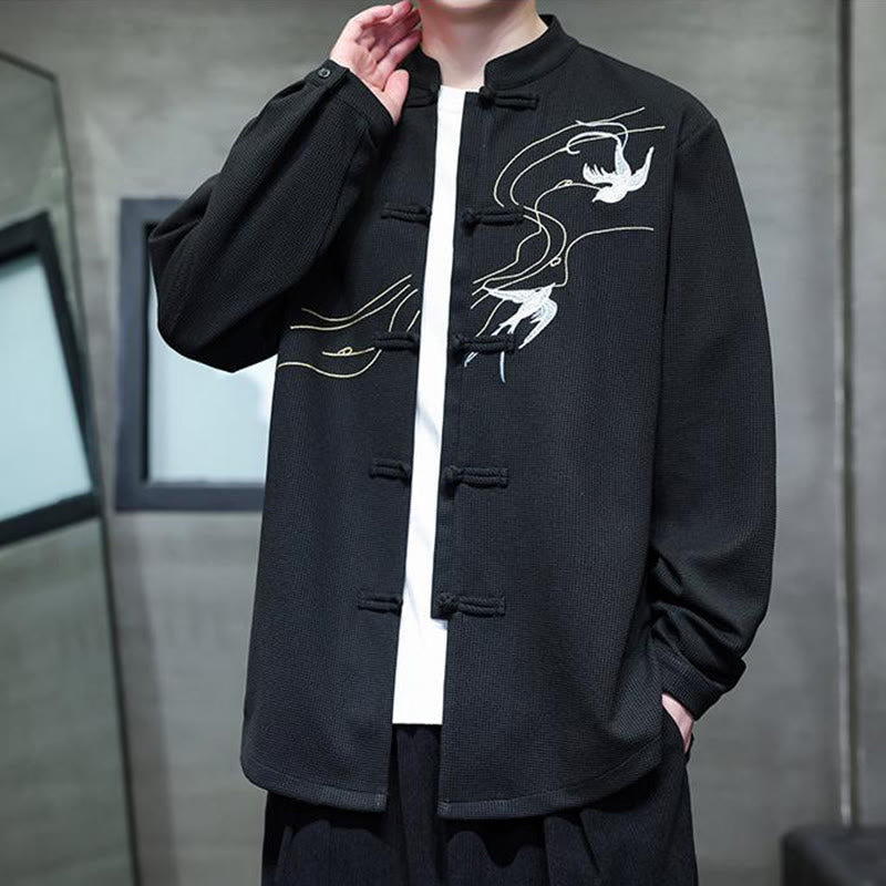 Breathable Frog-Button Embroidered Stand Collar Meditation Shirt