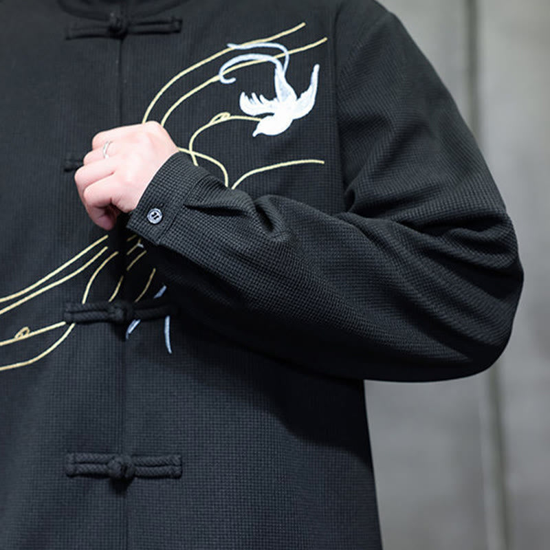 Breathable Frog-Button Embroidered Stand Collar Meditation Shirt