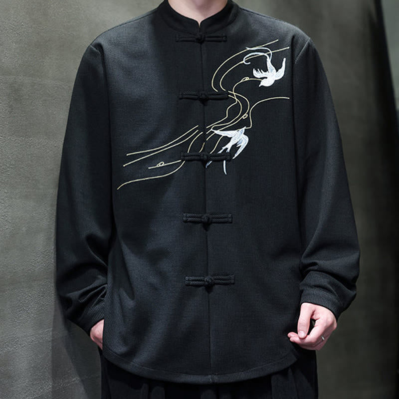 Breathable Frog-Button Embroidered Stand Collar Meditation Shirt