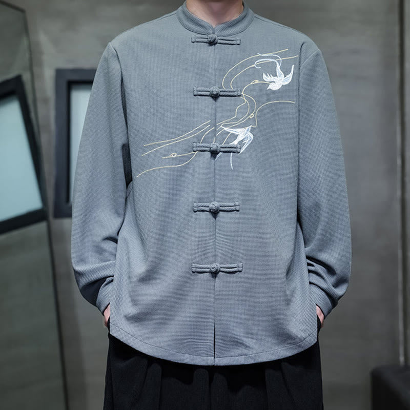 Breathable Frog-Button Embroidered Stand Collar Meditation Shirt