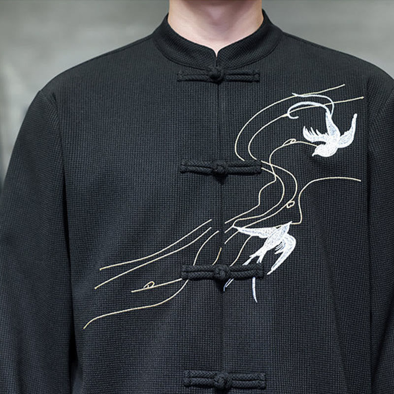 Breathable Frog-Button Embroidered Stand Collar Meditation Shirt