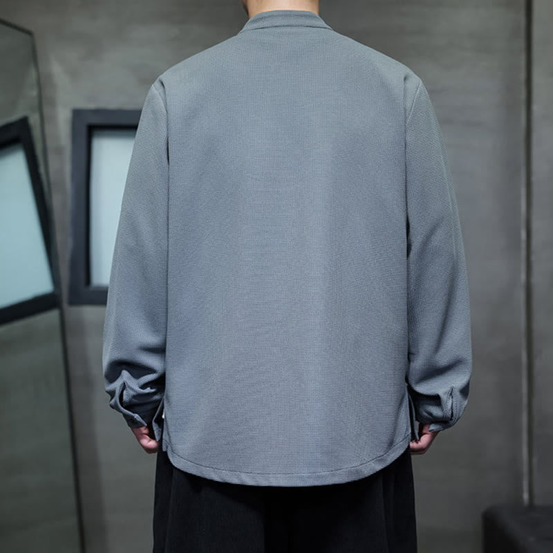 Breathable Frog-Button Embroidered Stand Collar Meditation Shirt