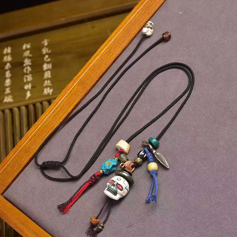 Tibetan Skull The Lord of the Corpse Forest New Beginning Rope Necklace Pendant