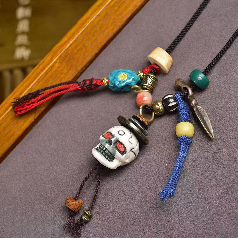 Tibetan Skull The Lord of the Corpse Forest New Beginning Rope Necklace Pendant