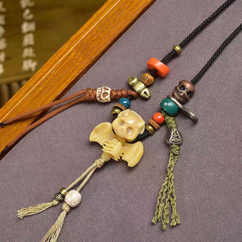 Tibetan Skull The Lord of the Corpse Forest New Beginning Rope Necklace Pendant